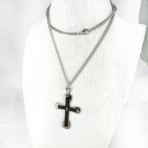 Vintage Avon Lord's Prayer Cross Pendant Necklace 23 in Chain Silver Tone Signed